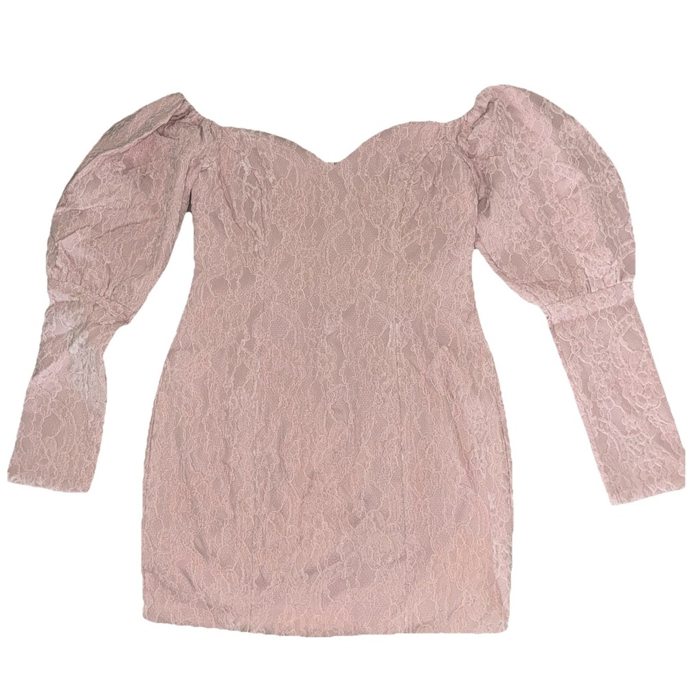 Naked Wardrobe Dress S Rose Pink Lace Puff Sleeve Off Shoulder Mini‎ NEW